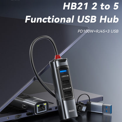 Hub USB / USB-C Yesido HB21, 5en1, Gris