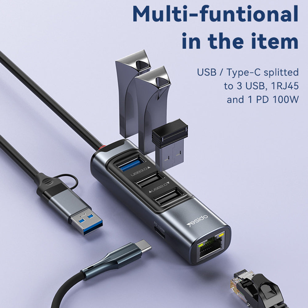 Hub USB / USB-C Yesido HB21, 5en1, Gris