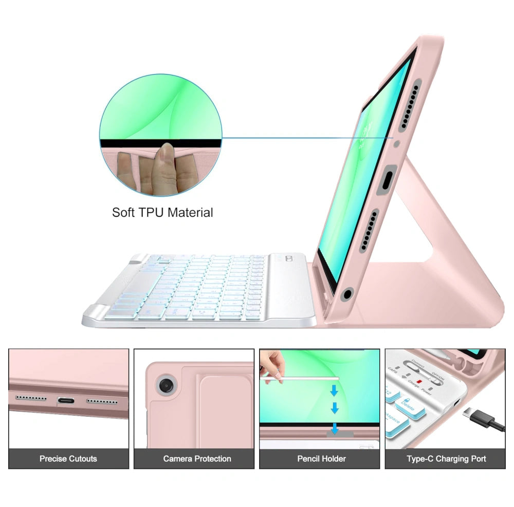 Étui avec clavier pour Samsung Galaxy Tab A11+ / Tab A9+, Tech-Protect, SC PEN, Rose