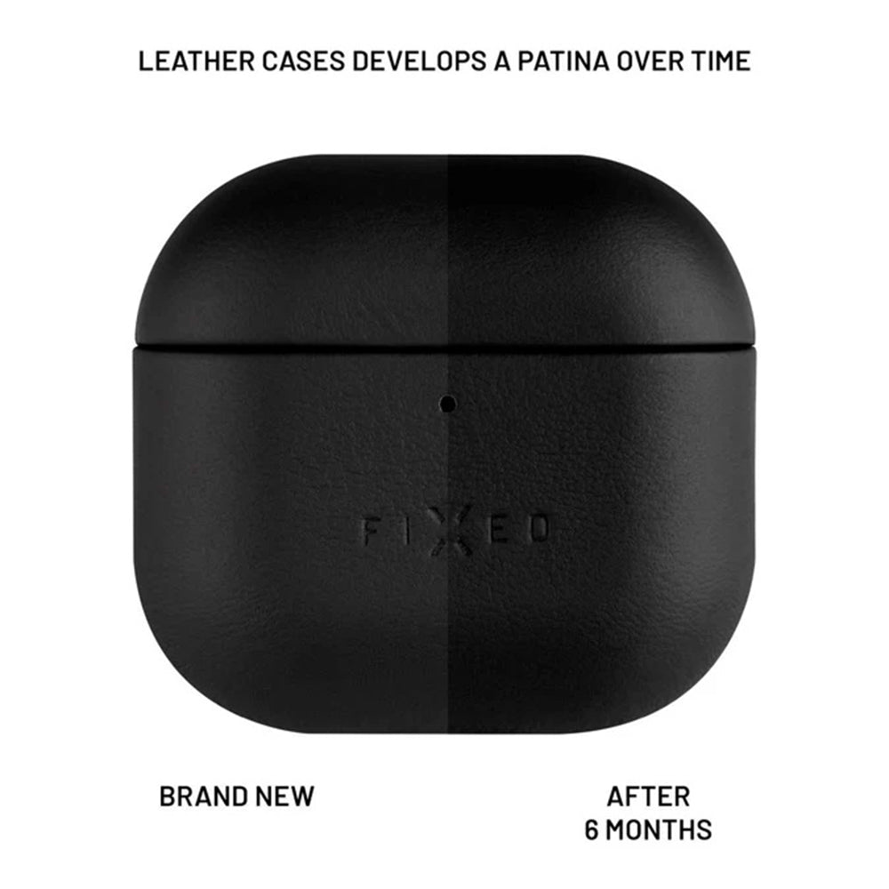 Hülle Fixed PodsLeather für Apple AirPods 4, Schwarz