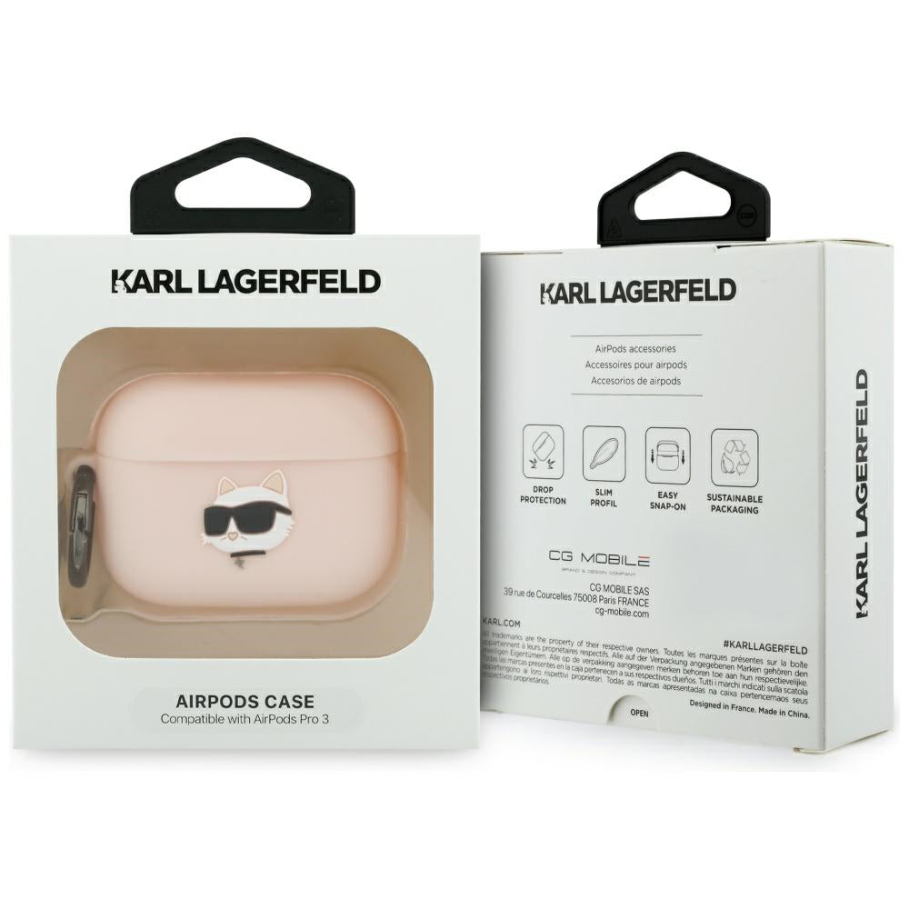 Étui Karl Lagerfeld Silicone Tête de Choupette 3D pour Apple AirPods Pro 3, Rose