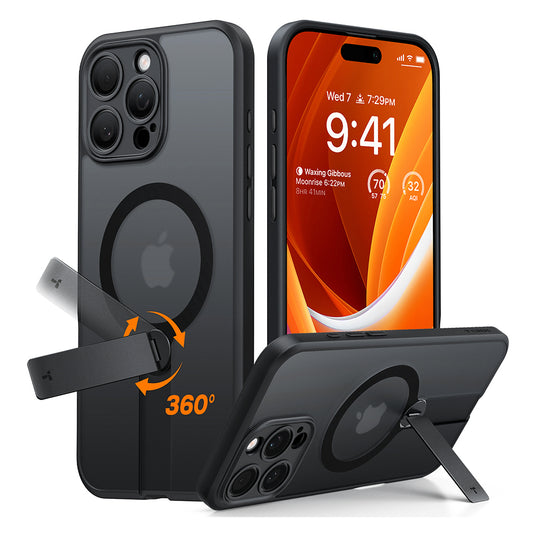 MagSafe Hülle für Apple iPhone 16 Pro, Torras, Pstand Spin, Schwarz