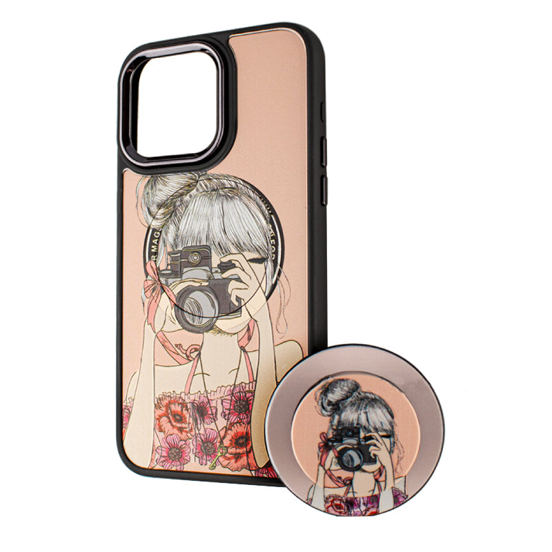 Coque MagSafe pour Apple iPhone 14 Pro, BOTER, MagPopsocket Photo Girl, Multicolore