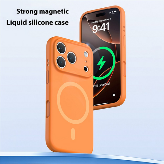 Coque MagSafe pour Apple iPhone 17 Pro Max, OEM, Silicone Liquide, Orange