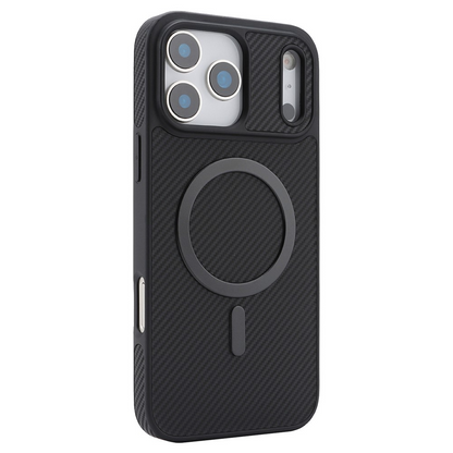 Coque MagSafe pour Apple iPhone 17 Pro Max, OEM, Anneau Métallique en Carbone, Noire