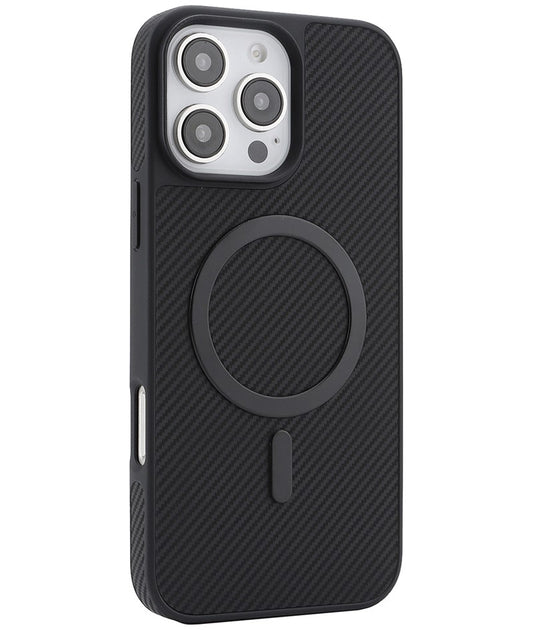 MagSafe-Hülle für Apple iPhone 16 Pro, OEM, Carbon-Metallring, Schwarz