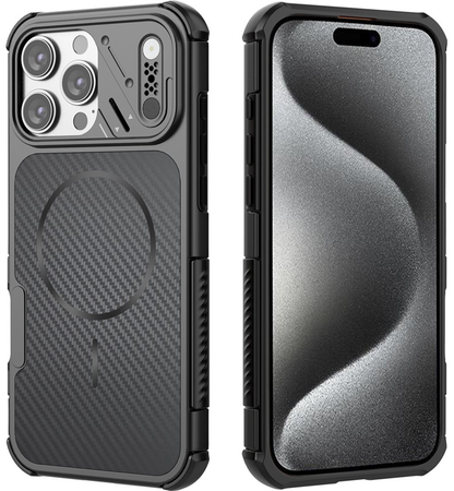 MagSafe-Hülle für Apple iPhone 16 Pro Max, OEM, Carbon- und Eckenschutz, Schwarz