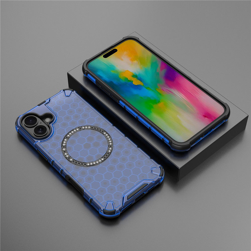 MagSafe-Hülle für Apple iPhone 16, Techsuit, HoneyComb Shield, Blau