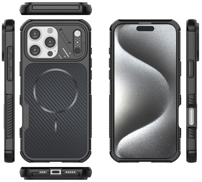 MagSafe-Hülle für Apple iPhone 16 Pro Max, OEM, Carbon- und Eckenschutz, Schwarz