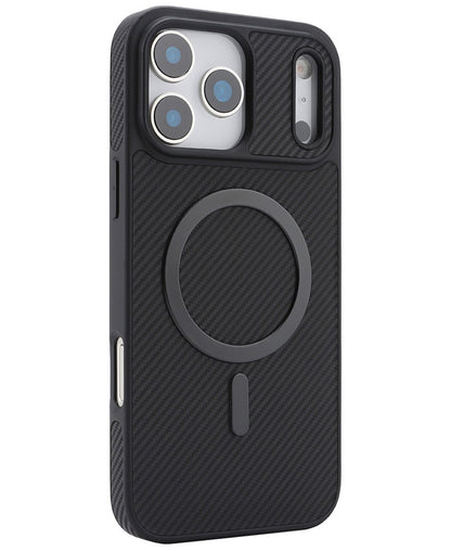 Coque MagSafe pour Apple iPhone 17 Pro, OEM, Anneau Métallique en Carbone, Noire