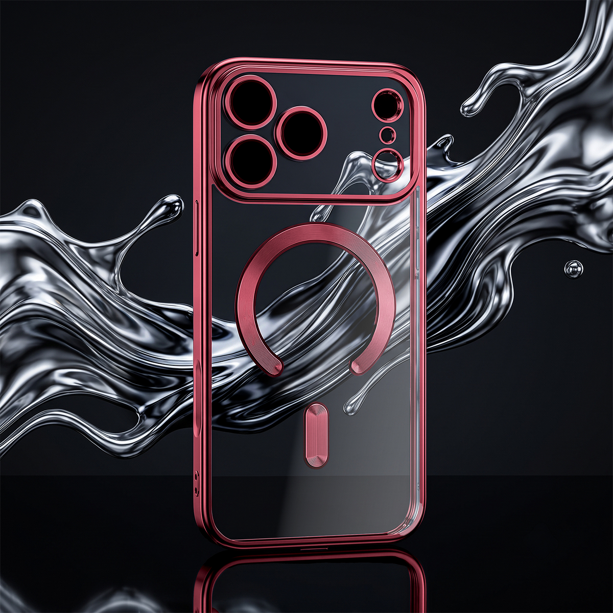 Coque MagSafe pour Apple iPhone 18 Pro / 17 Pro, OEM, Color Chrome Mag, Bordeaux
