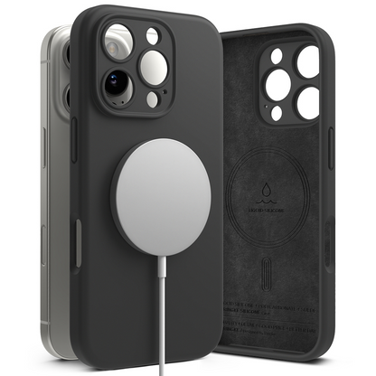 Coque MagSafe pour Apple iPhone 16 Pro Max, Ringke, Silicone, Noire, Reconditionnée