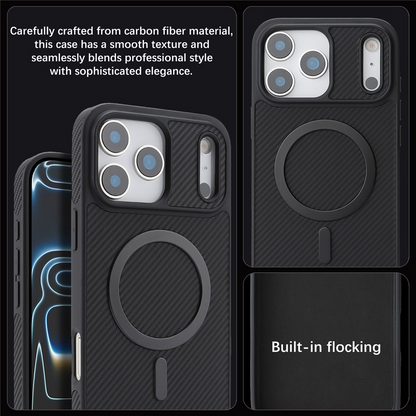 Coque MagSafe pour Apple iPhone 17 Pro Max, OEM, Anneau Métallique en Carbone, Noire