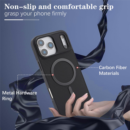 Coque MagSafe pour Apple iPhone 17 Pro Max, OEM, Anneau Métallique en Carbone, Noire