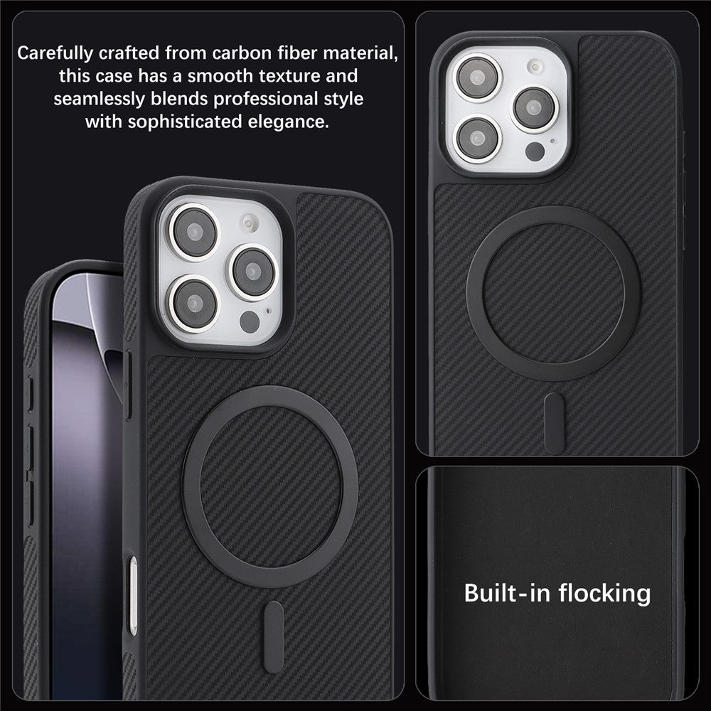 Coque MagSafe pour Apple iPhone 16 Pro Max, OEM, Anneau Métallique en Carbone, Noire