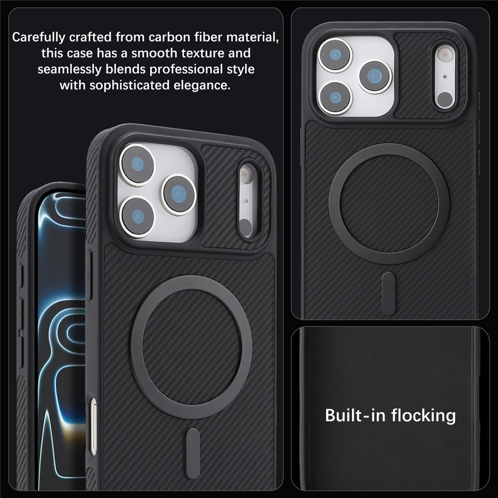 Coque MagSafe pour Apple iPhone 17 Pro, OEM, Anneau Métallique en Carbone, Noire