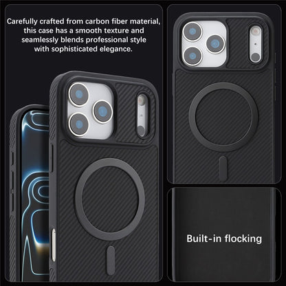 Coque MagSafe pour Apple iPhone 17 Pro, OEM, Anneau Métallique en Carbone, Noire