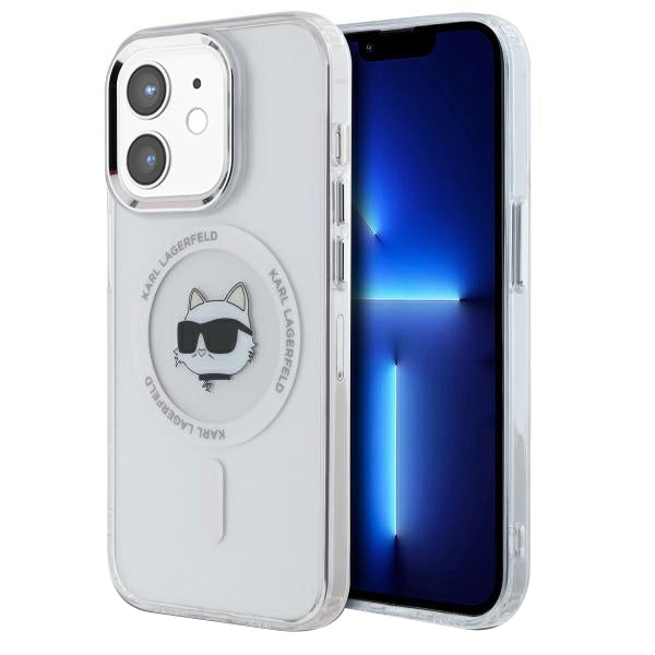 MagSafe Hülle für Apple iPhone 12 / 12 Pro, Karl Lagerfeld, IML Metal Choupette's Head, Weiß