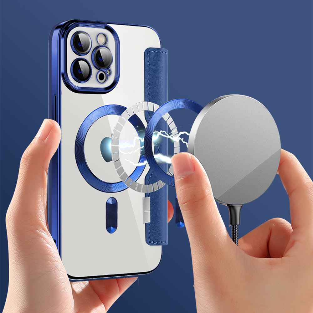Coque MagSafe pour Apple iPhone 12 Pro Max, Techsuit, SmartMag Book, Bleue