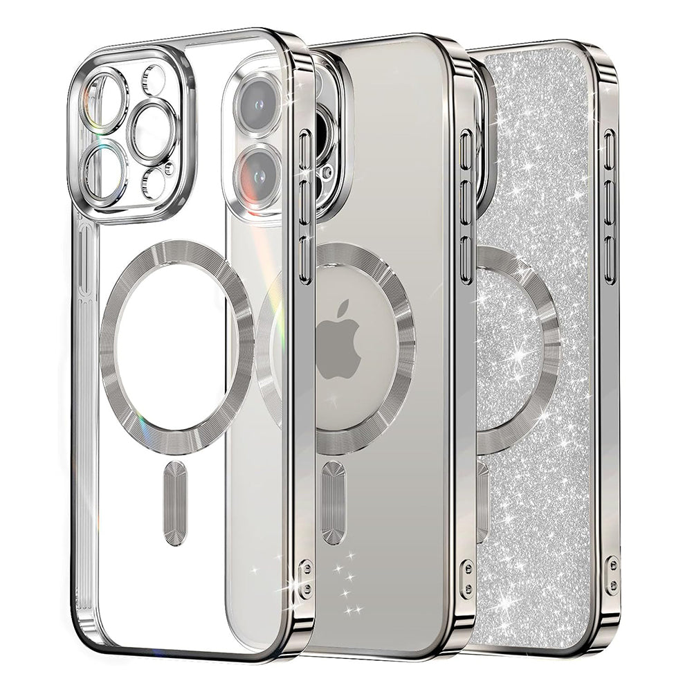 MagSafe Case for Apple iPhone 12 Pro, Techsuit, Luxury Glitter, Silver