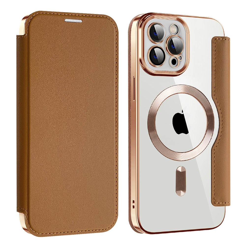 Coque MagSafe pour Apple iPhone 12 Pro, Techsuit, SmartMag Book, Marron