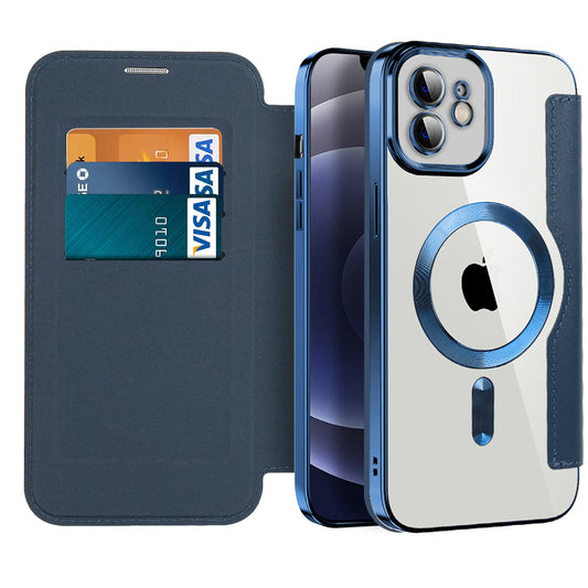 Coque MagSafe pour Apple iPhone 12, Techsuit, SmartMag Book, Bleue
