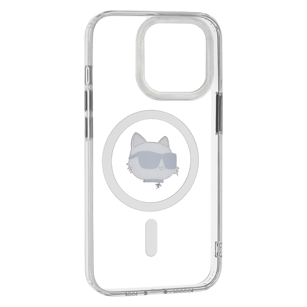 Coque MagSafe pour Apple iPhone 13 Pro Max, Karl Lagerfeld, IML Metal Choupette's Head, Blanche
