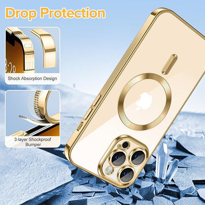 Coque MagSafe pour Apple iPhone 13 Pro Max, Techsuit, Luxury Crystal, Dorée