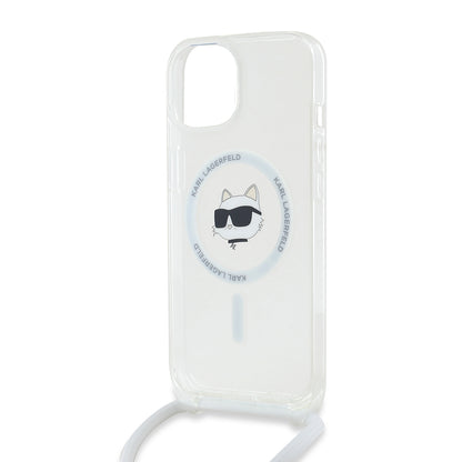 MagSafe Hülle für Apple iPhone 14, Karl Lagerfeld, IML Crossbody Choupette's Head mit Trageriemen, Transparent