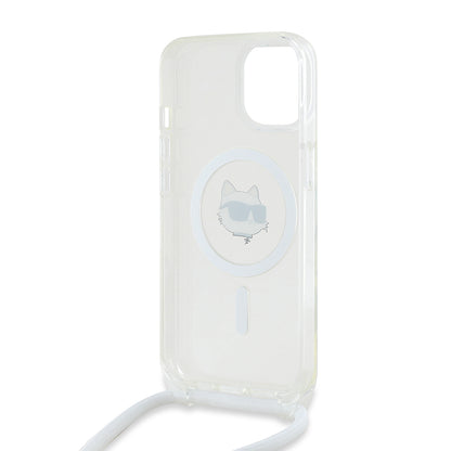 MagSafe Hülle für Apple iPhone 14, Karl Lagerfeld, IML Crossbody Choupette's Head mit Trageriemen, Transparent