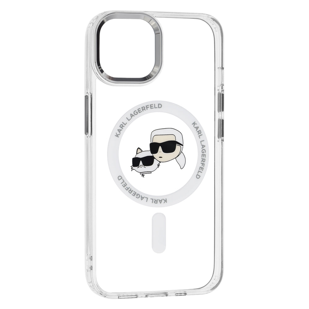 Housse MagSafe pour Apple iPhone 14, Karl Lagerfeld, IML Metal Karl & Choupette's Heads, Blanche