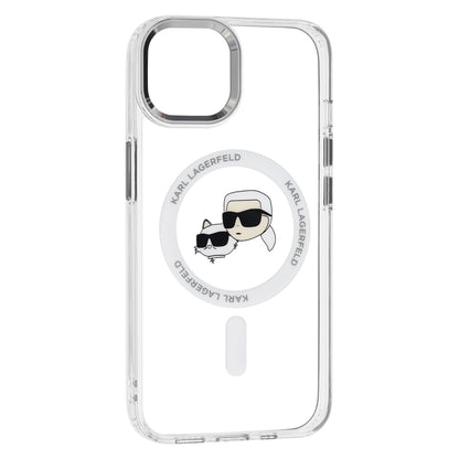 Housse MagSafe pour Apple iPhone 14, Karl Lagerfeld, IML Metal Karl & Choupette's Heads, Blanche