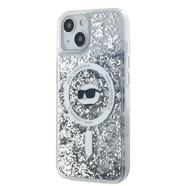 MagSafe Hülle für Apple iPhone 14, Karl Lagerfeld, Liquid Glitter Choupette's Head, Transparent