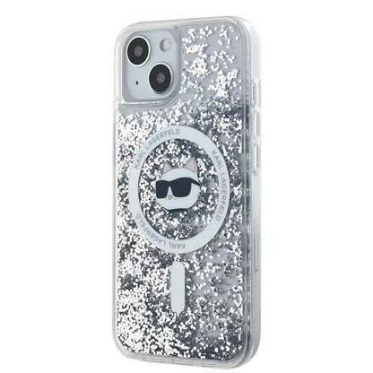 MagSafe Hülle für Apple iPhone 14, Karl Lagerfeld, Liquid Glitter Choupette's Head, Transparent