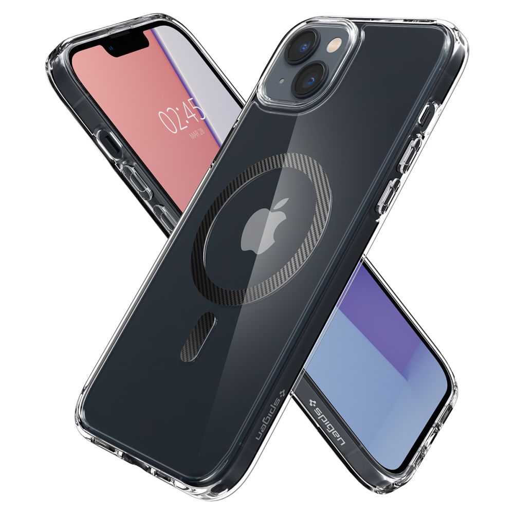 Coque MagSafe pour Apple iPhone 14 Plus, Spigen, Ultra Hybrid Carbon, Transparente
