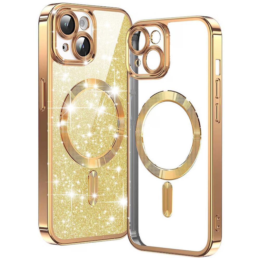MagSafe-Hülle für Apple iPhone 14 Plus, Techsuit, Luxury Glitter, Gold