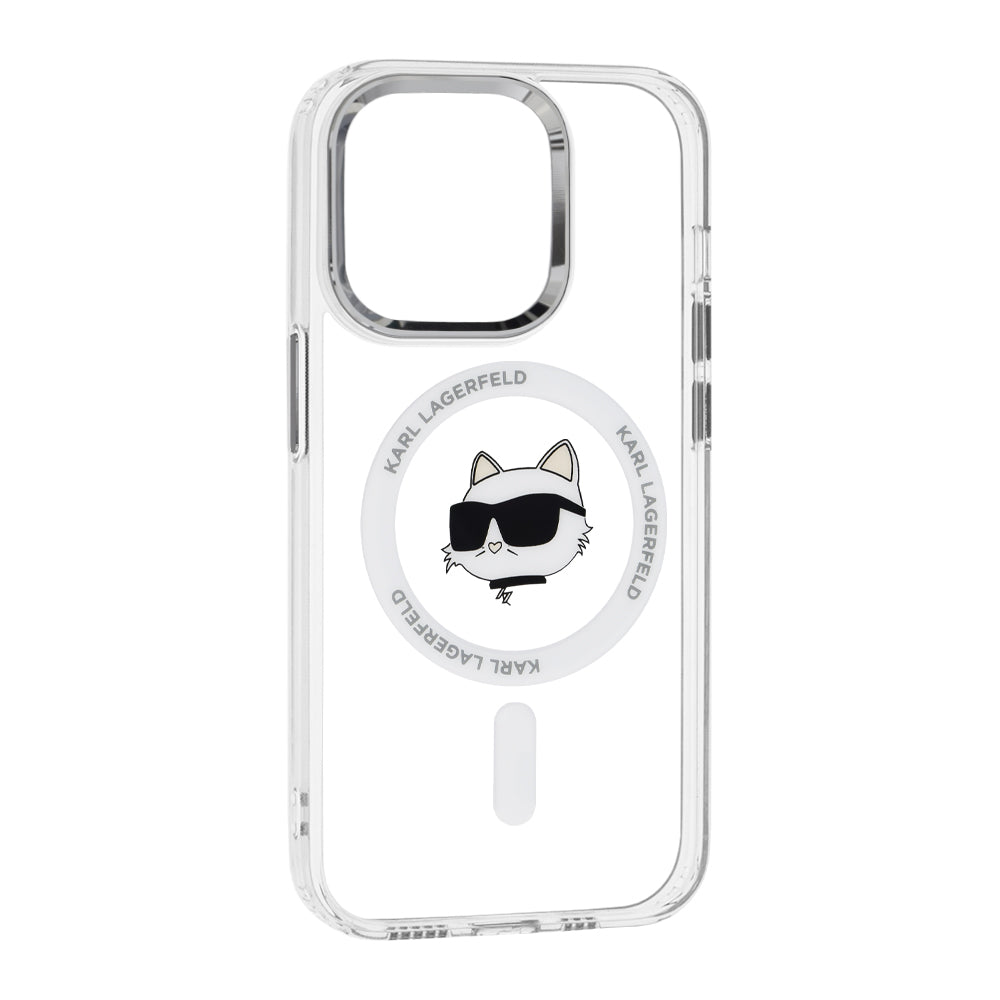 Coque MagSafe pour Apple iPhone 14 Pro, Karl Lagerfeld, IML Metal Choupette's Head, Blanche
