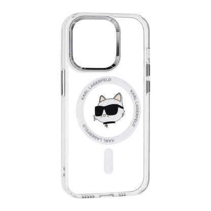Coque MagSafe pour Apple iPhone 14 Pro, Karl Lagerfeld, IML Metal Choupette's Head, Blanche