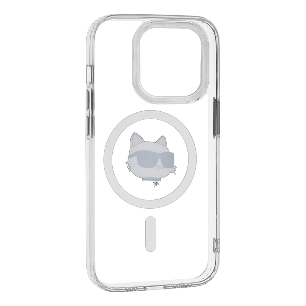 Coque MagSafe pour Apple iPhone 14 Pro, Karl Lagerfeld, IML Metal Choupette's Head, Blanche