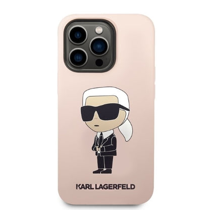 Coque MagSafe pour Apple iPhone 14 Pro, Karl Lagerfeld, Silicone Ikonik Karl, Rose