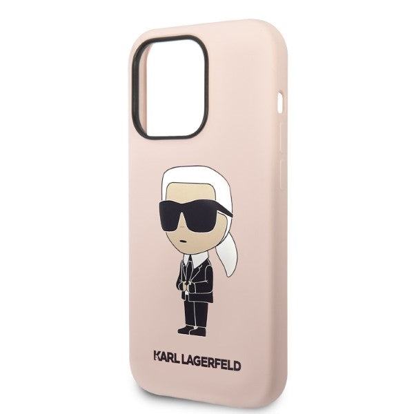 Coque MagSafe pour Apple iPhone 14 Pro, Karl Lagerfeld, Silicone Ikonik Karl, Rose