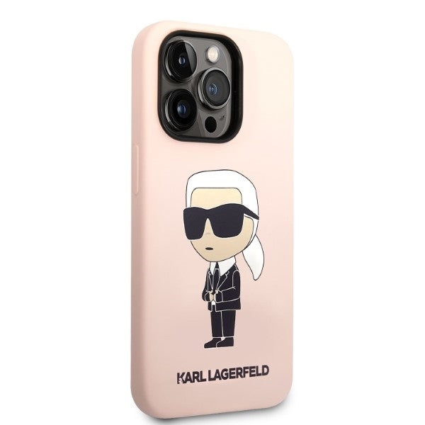 Coque MagSafe pour Apple iPhone 14 Pro, Karl Lagerfeld, Silicone Ikonik Karl, Rose