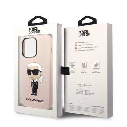 Coque MagSafe pour Apple iPhone 14 Pro, Karl Lagerfeld, Silicone Ikonik Karl, Rose