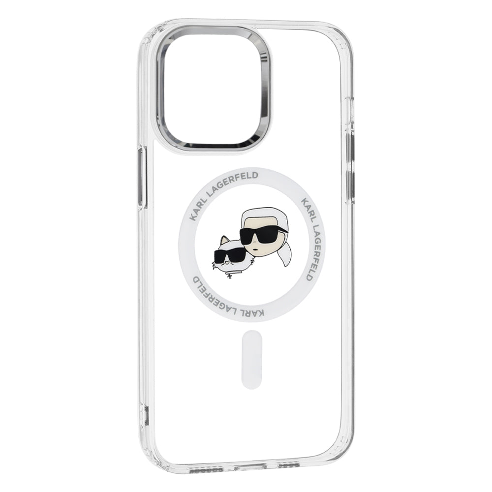 Coque MagSafe pour Apple iPhone 14 Pro Max, Karl Lagerfeld, IML Metal Karl & Choupette's Heads, Blanche