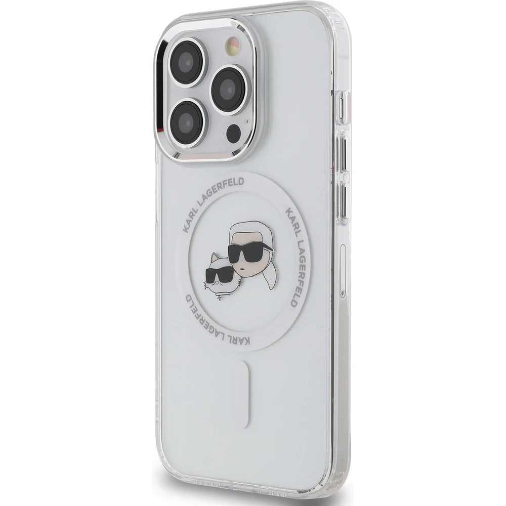 Coque MagSafe pour Apple iPhone 14 Pro Max, Karl Lagerfeld, IML Metal Karl & Choupette's Heads, Blanche