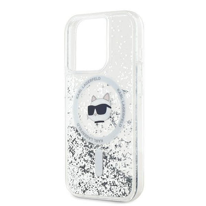 MagSafe Hülle für Apple iPhone 14 Pro Max, Karl Lagerfeld, Liquid Glitter Choupette's Head, Transparent
