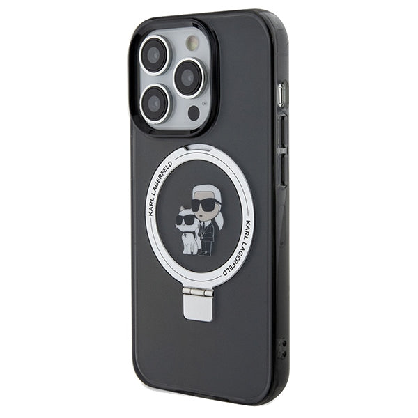 Coque MagSafe pour Apple iPhone 14 Pro Max, Karl Lagerfeld, Ring Stand Karl & Choupette, Noire