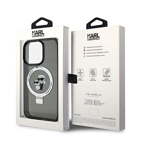 Coque MagSafe pour Apple iPhone 14 Pro Max, Karl Lagerfeld, Ring Stand Karl & Choupette, Noire