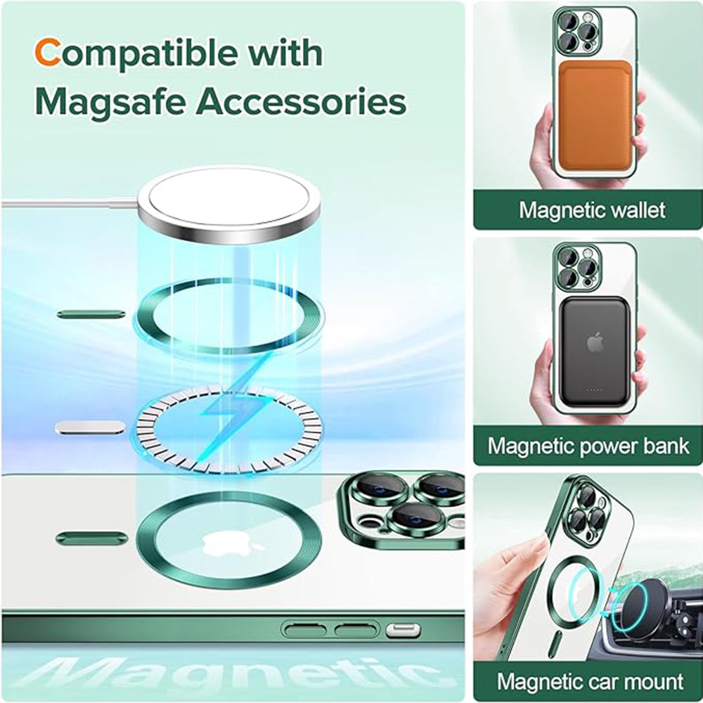 Coque MagSafe pour Apple iPhone 14 Pro Max, Techsuit, Luxury Crystal, Vert Foncé