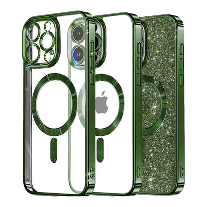 Coque MagSafe pour Apple iPhone 14 Pro Max, Techsuit, Luxury Glitter, Vert Foncé
